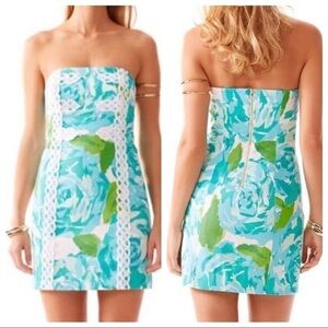 ❤️ LILLY PULITZER Tansy Dress Blue Floral Strapless K20